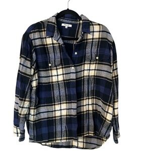 Madewell Women’s Long Sleeve Blue, Gold & White Plaid Button Up Shacket Sz L GUC
